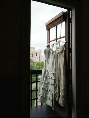 V. Chapman Piana Ruffle Dress with Bow in Sage Windsor Brocade